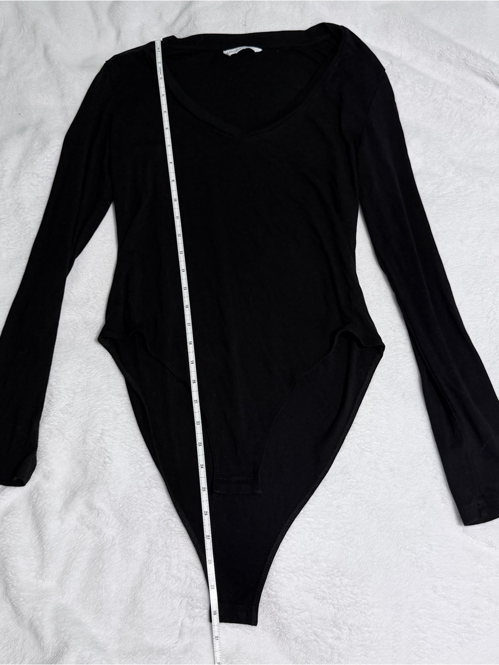 Women's Black Long-Sleeve V-Neck Bodysuit - Mangopop Large
